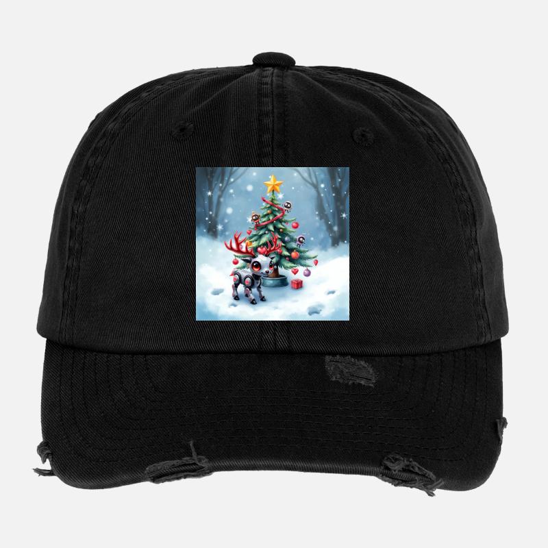 Christmas robotic reindeer Flexfit Vintage Destroyed Cap