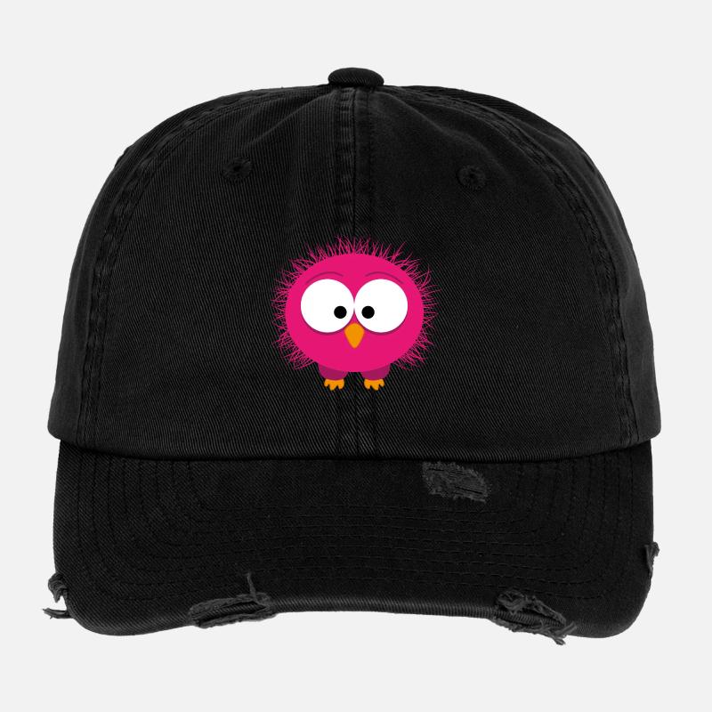 Fluffy Pink Bird Portrait Flexfit Vintage Destroyed Cap