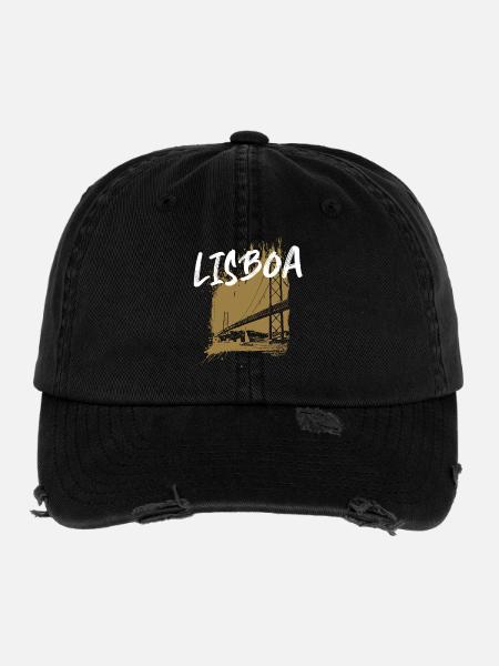 Lissabon, 25. April Brücke über den Tejo, Portugal - Flexfit Vintage Destroyed Cap - Schwarz - Vorne