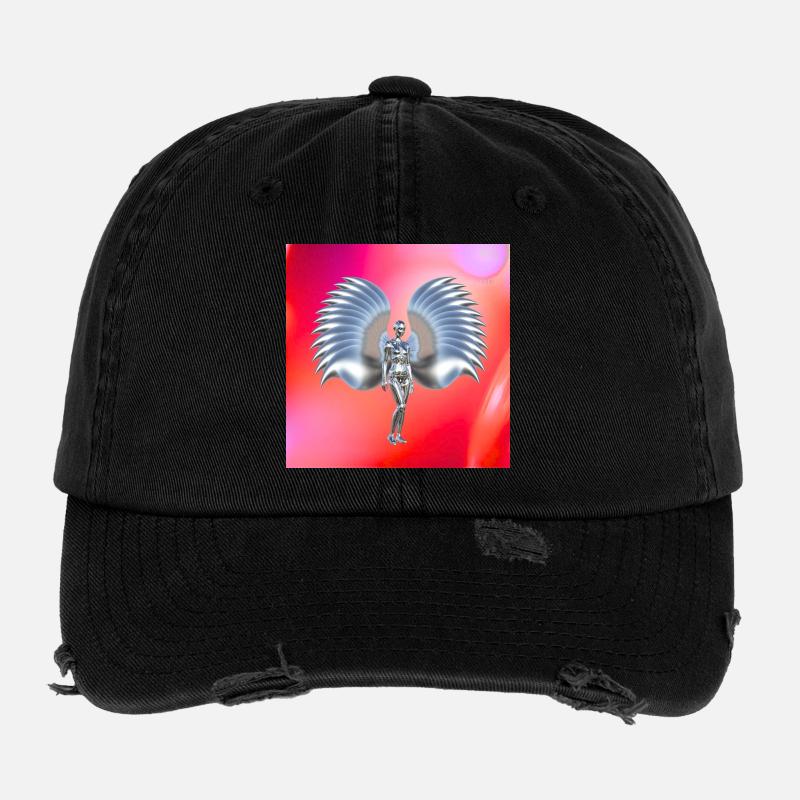 Cyber angel design in red neon gradient Flexfit Vintage Destroyed Cap