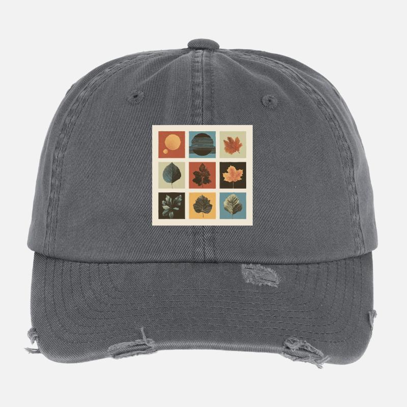 Autumn Leaf Mosaic Grid Flexfit Vintage Destroyed Cap