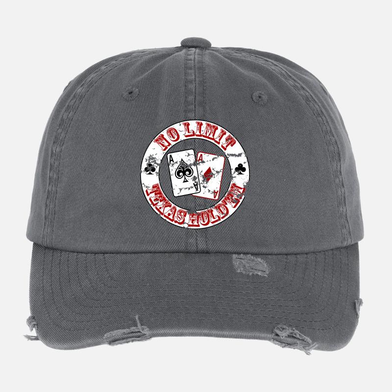 Poker Cards No Limit – Texas Hold'em Design Flexfit Vintage Destroyed Cap