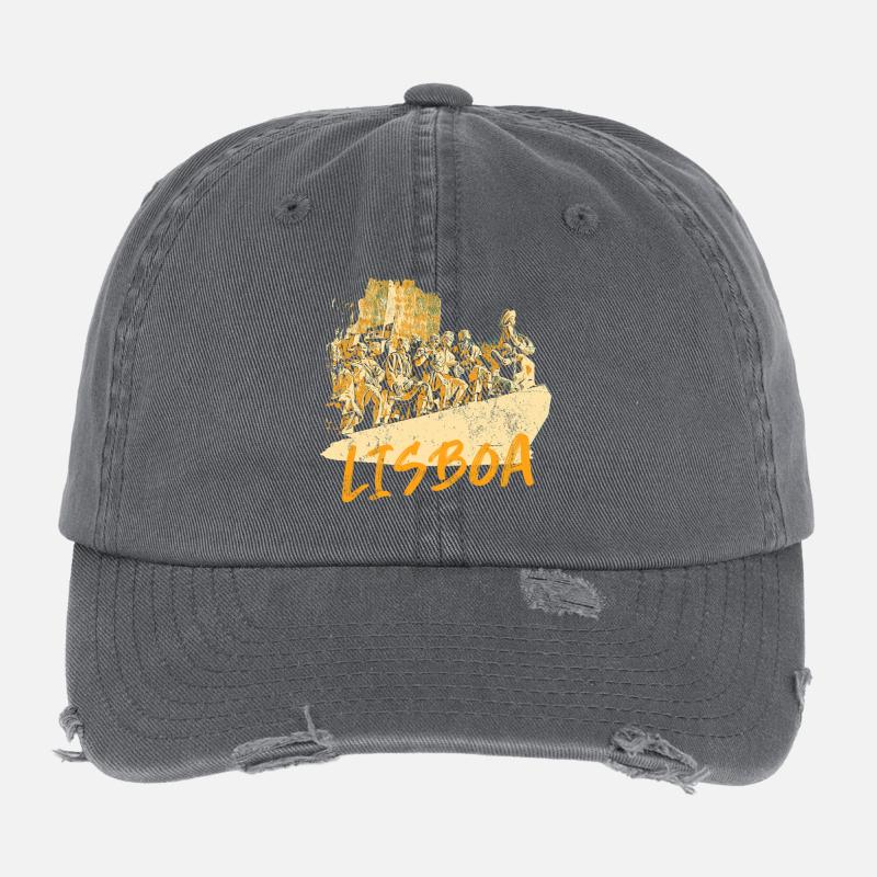 Monument Discoveries Lisbon ochre illustration Flexfit Vintage Destroyed Cap