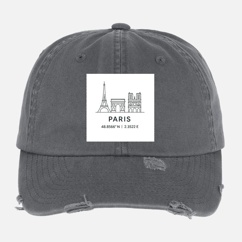Paris Line Art Silhouette Landmark Flexfit Vintage Destroyed Cap