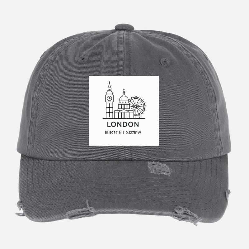 London Linienkunst Silhouette Wahrzeichen Flexfit Vintage Destroyed Cap