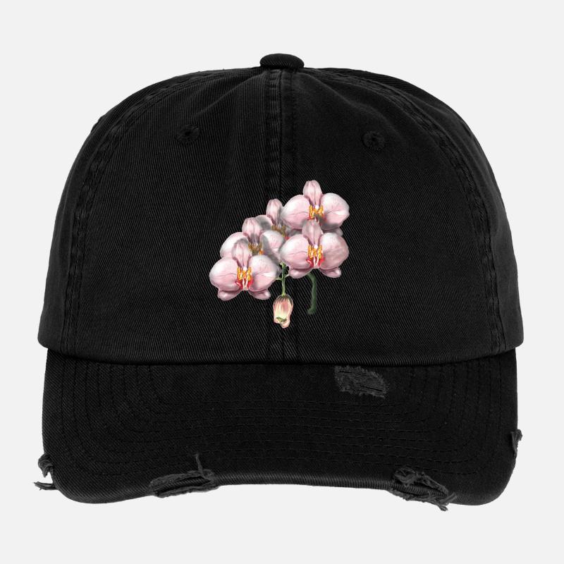 Illustration de fleurs d’orchidée rose Casquette vintage effet usé Flexfit