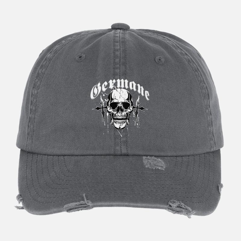 Crâne gothique croix impression germanique Casquette vintage effet usé Flexfit