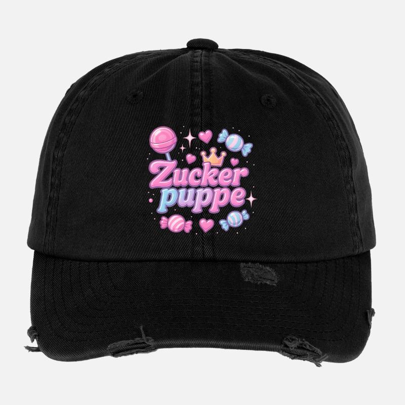 zuckerpuppe / y2k spitzname statement design Flexfit Vintage Destroyed Cap