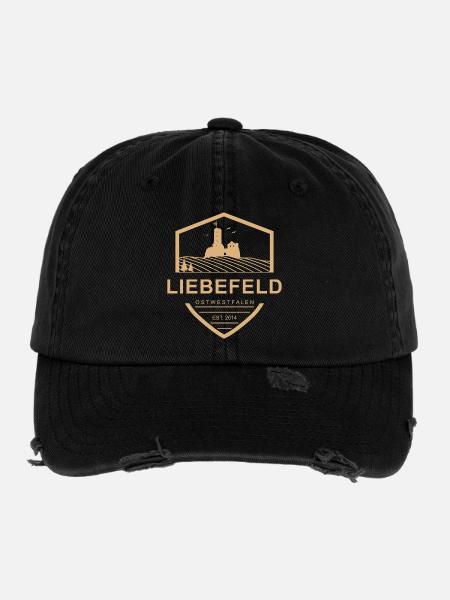 Liebefeld ❤ Burgwappen - Flexfit Vintage Destroyed Cap - Schwarz - Vorne