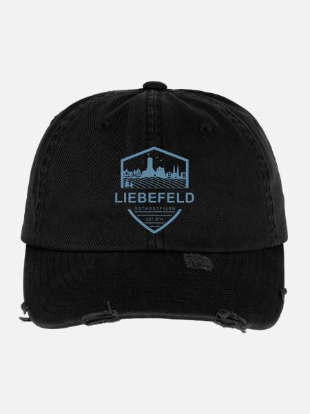 Liebefeld ❤ Stadt-Wappen - Flexfit Vintage Destroyed Cap - Schwarz - Vorne