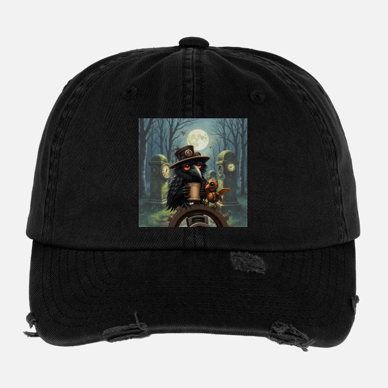 Night Steampunk Raven Flexfit Vintage Destroyed Cap