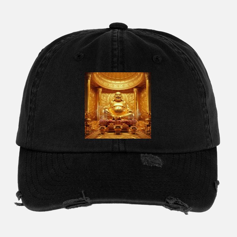 Goldener Bitcoin Buddha Tempel Flexfit Vintage Destroyed Cap