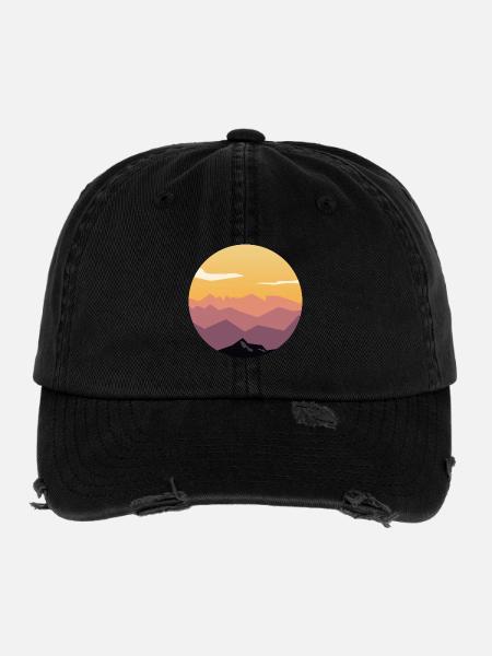 Circle Sunset Mountain Gradient - Flexfit Vintage Destroyed Cap - black - Front