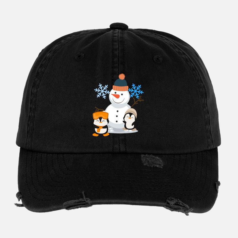 Winterfreude Schneemann Pinguine Flexfit Vintage Destroyed Cap