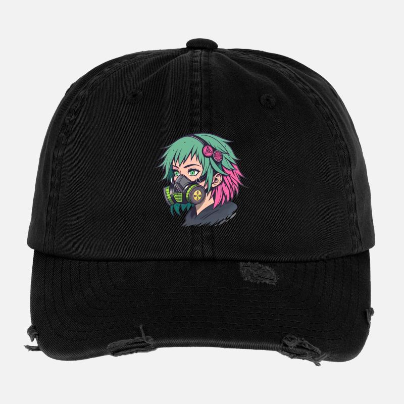 Neon Gasmask Punk Portrait Flexfit Vintage Destroyed Cap