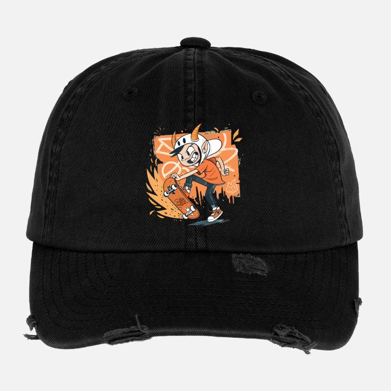 Skateur Imp sur Graffiti Orange Casquette vintage effet usé Flexfit