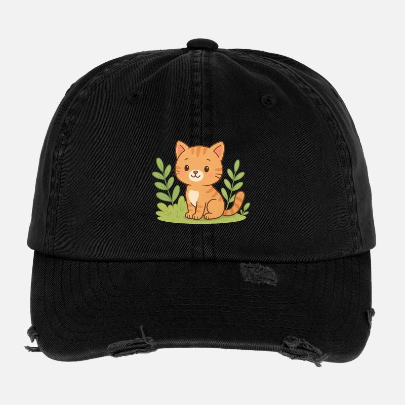 Cuddly kitten in the green Flexfit Vintage Destroyed Cap