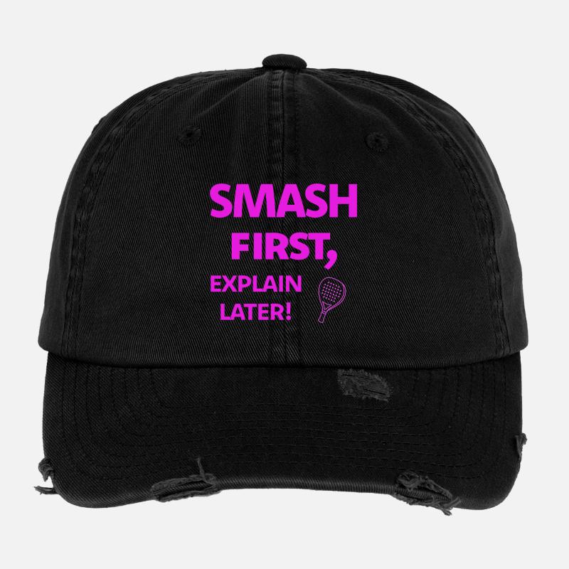 Smash First, Explain Later Padelspruch Flexfit Vintage Destroyed Cap