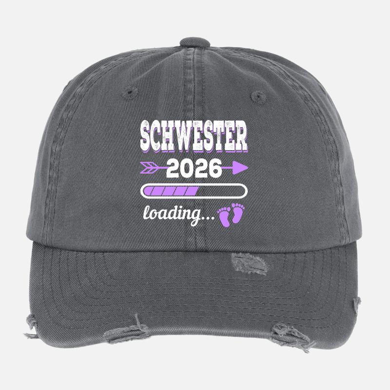 Schwester 2026 Loading Geburt Geschenkidee Flexfit Vintage Destroyed Cap
