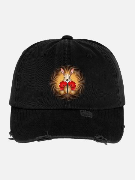 Boxing Kangaroo – Funny Boxer Motif - Flexfit Vintage Destroyed Cap - black - Front