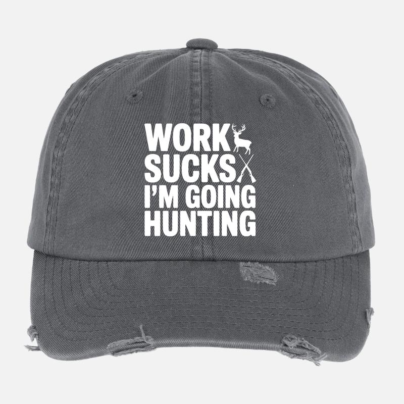 Work Sucks I’m Going Hunting Flexfit Vintage Destroyed Cap
