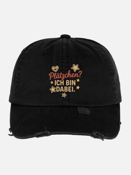 Plätzchen? Ich bin dabei. - Flexfit Vintage Destroyed Cap - Schwarz - Vorne