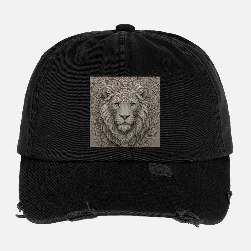 Lion Mandala Front Motif Flexfit Vintage Destroyed Cap
