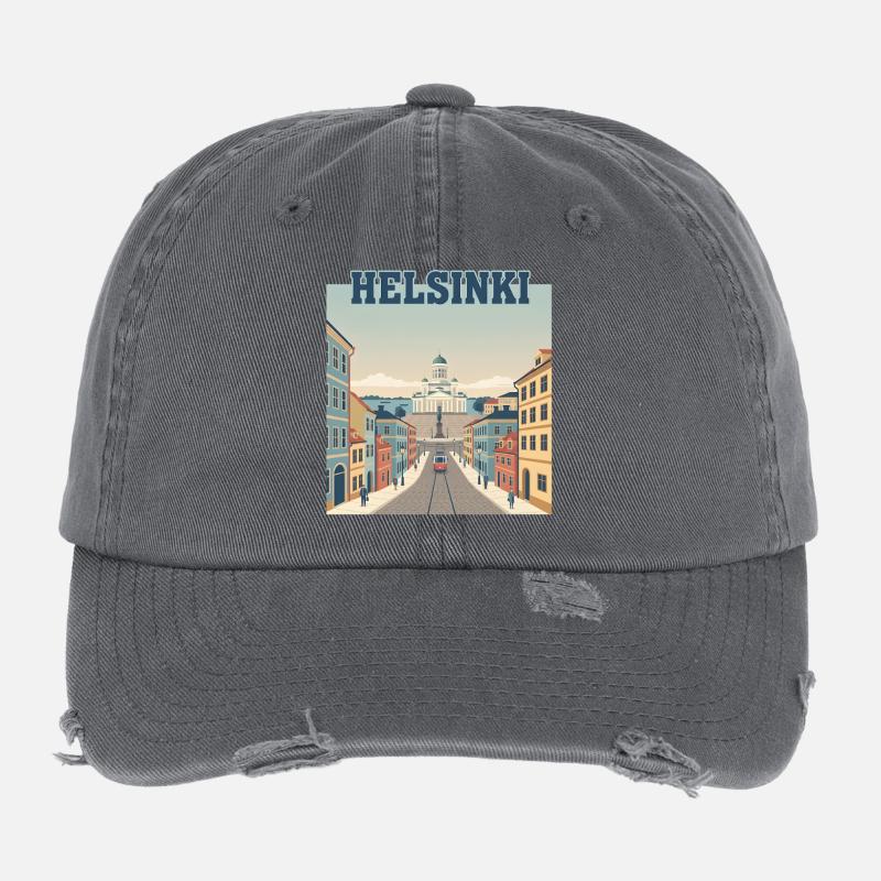 Helsinki Straßenbahn zum Senatsplatz Flexfit Vintage Destroyed Cap