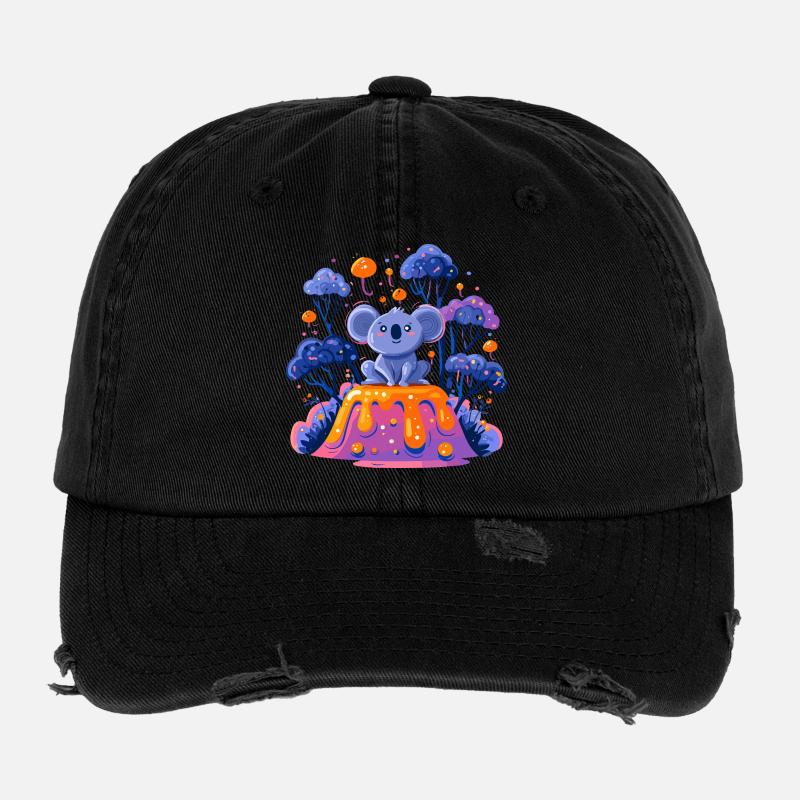 Koala on melting lava Flexfit Vintage Destroyed Cap