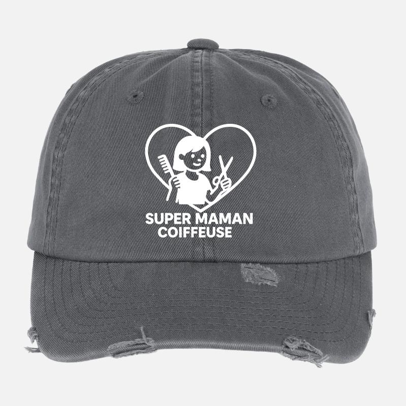 Super maman coiffeuse – Cœur coiffure Casquette vintage effet usé Flexfit