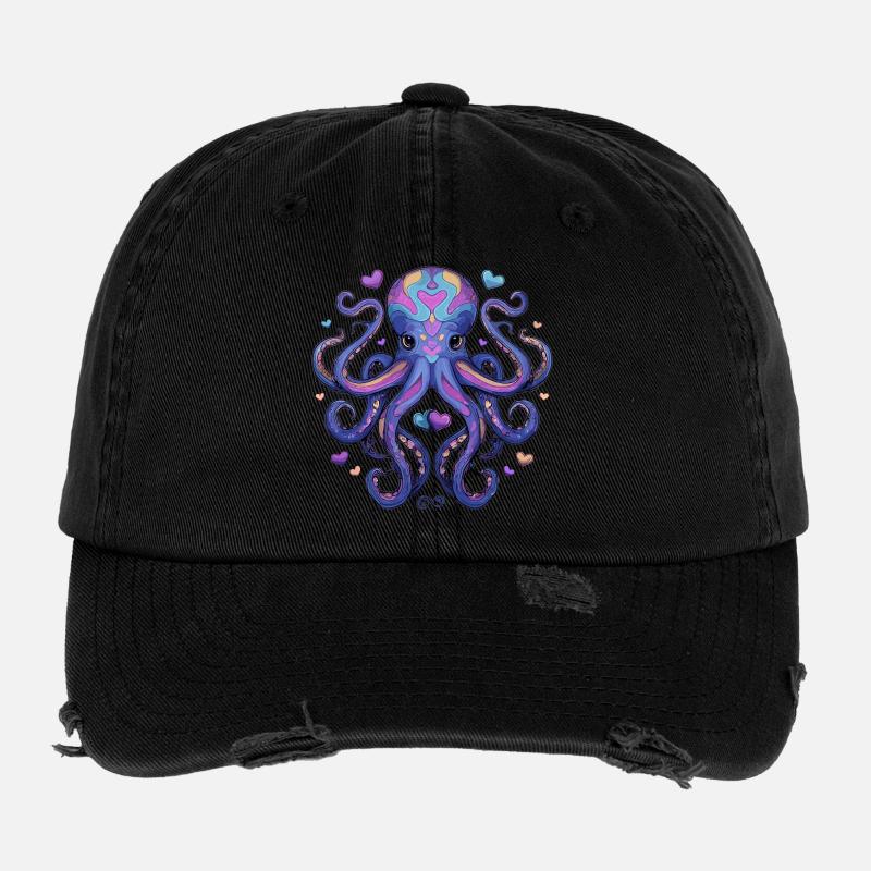 Mer de couleurs Poulpe Cœur Casquette vintage effet usé Flexfit