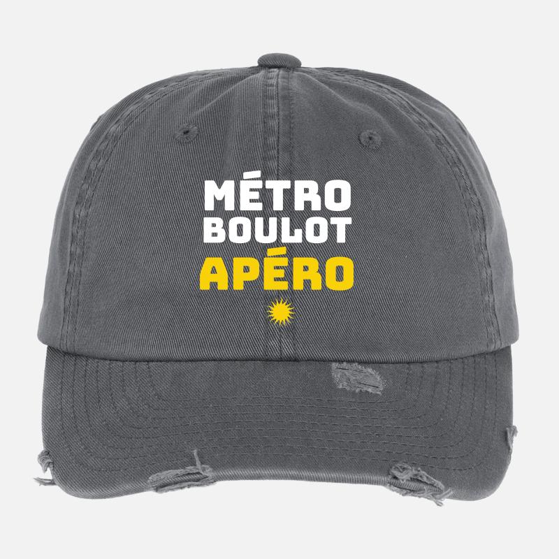 Métro Boulot Apéro Humour Routine Travail Soirée Casquette vintage effet usé Flexfit
