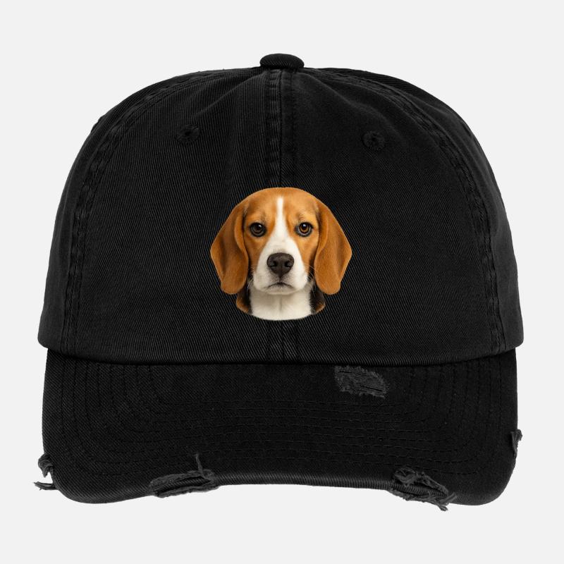 Beagle Porträt Motiv Flexfit Vintage Destroyed Cap