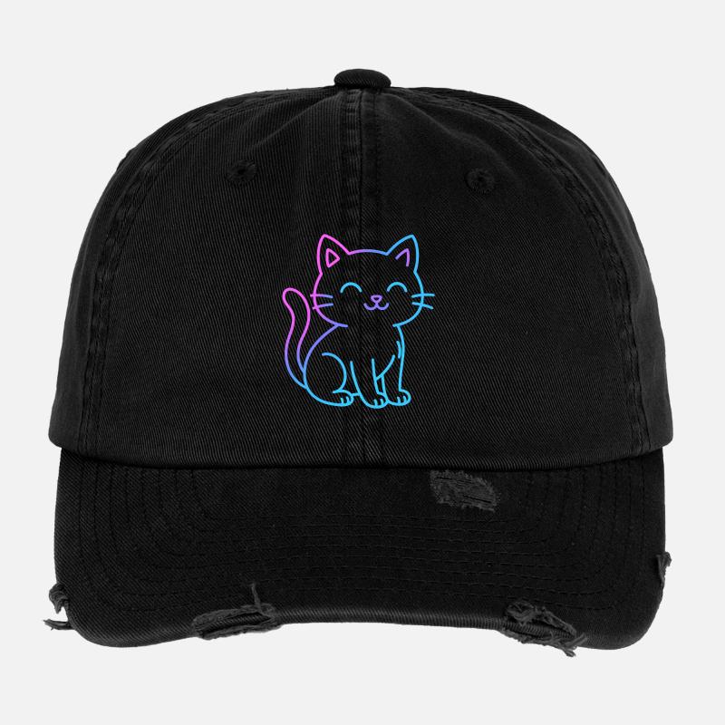 Neon gradient cat buddy Flexfit Vintage Destroyed Cap