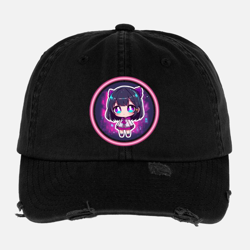 Neon-Chibi in Cyberstadt Flexfit Vintage Destroyed Cap