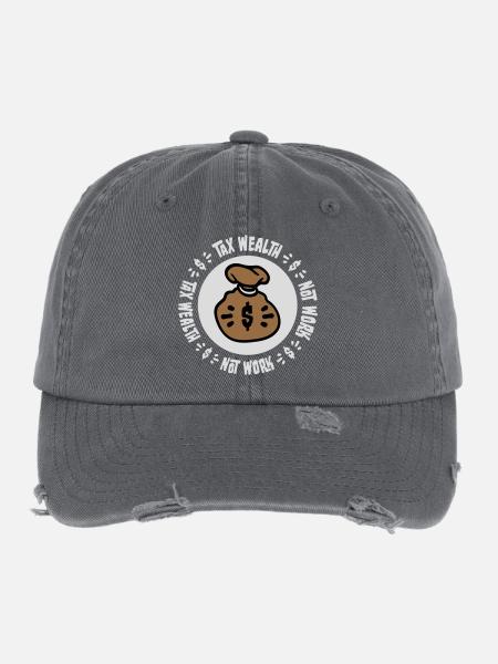 Tax Wealth Not Work Progressive Politics Economy - Flexfit Vintage Destroyed Cap - dark grey - Front