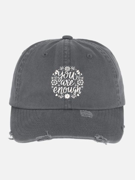 You are enough self love motivational affirmation - Flexfit Vintage Destroyed Cap - dark grey - Front