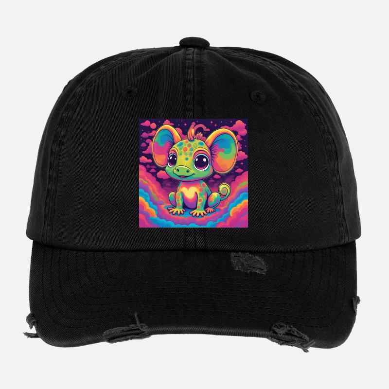 Kawaii Regenbogen-Dinosaurier Flexfit Vintage Destroyed Cap
