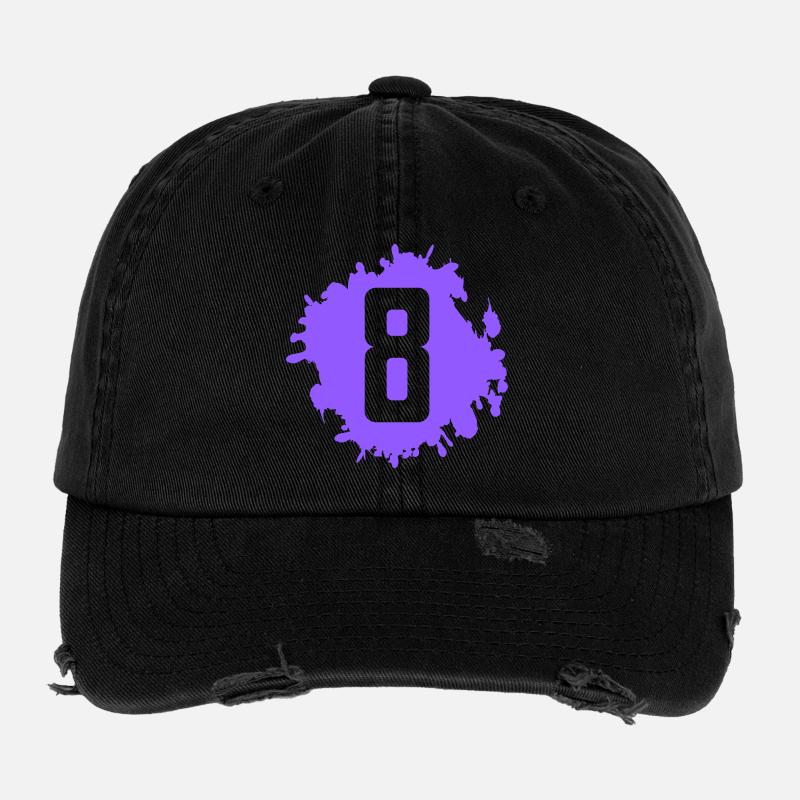 Lila Farbklecks mit der Zahl 8 Flexfit Vintage Destroyed Cap