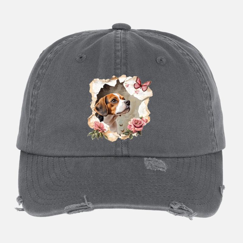 Beagle mit Schmetterling Flexfit Vintage Destroyed Cap