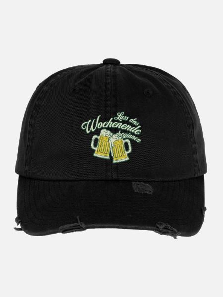 Wochenende Anstoßen Bier Alkohol Männer - Flexfit Vintage Destroyed Cap - Schwarz - Vorne