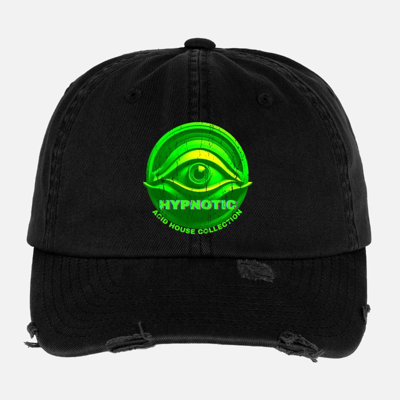 Hypnotic Eye 3D Acid House Techno Rave Glitch Flexfit Vintage Destroyed Cap