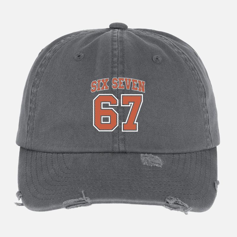 Six Seven 67 Vintage College Number Meme Flexfit Vintage Destroyed Cap