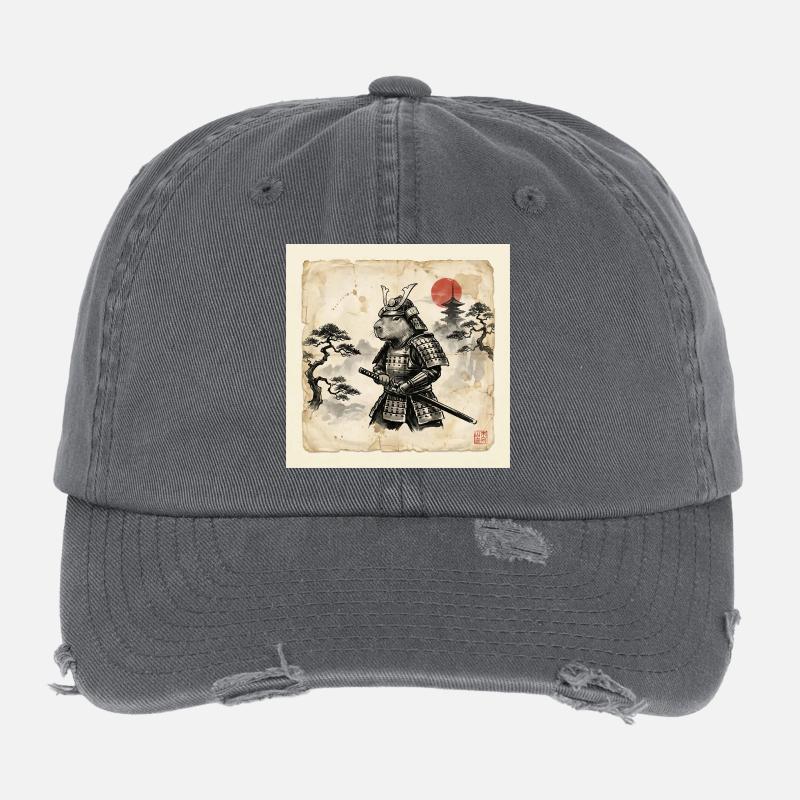 Capybara Samurai Japanischer Krieger Flexfit Vintage Destroyed Cap