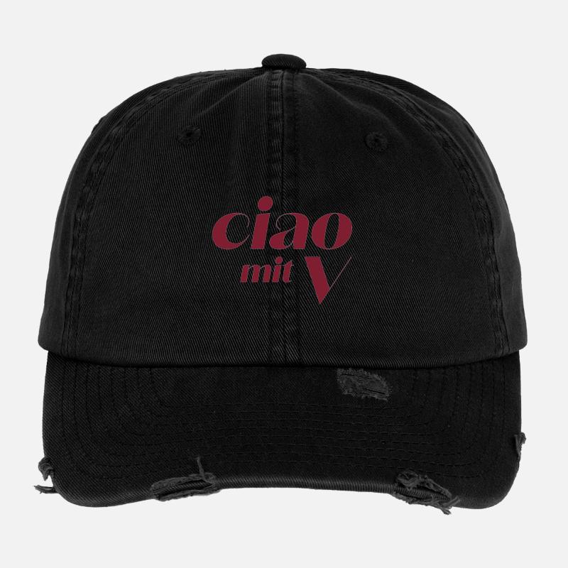 Ciao with V Vintage Calligraphy Flexfit Vintage Destroyed Cap