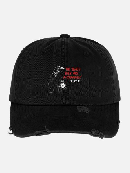 Rabe mit Taschenuhr Wandelzeiten - Flexfit Vintage Destroyed Cap - Schwarz - Vorne