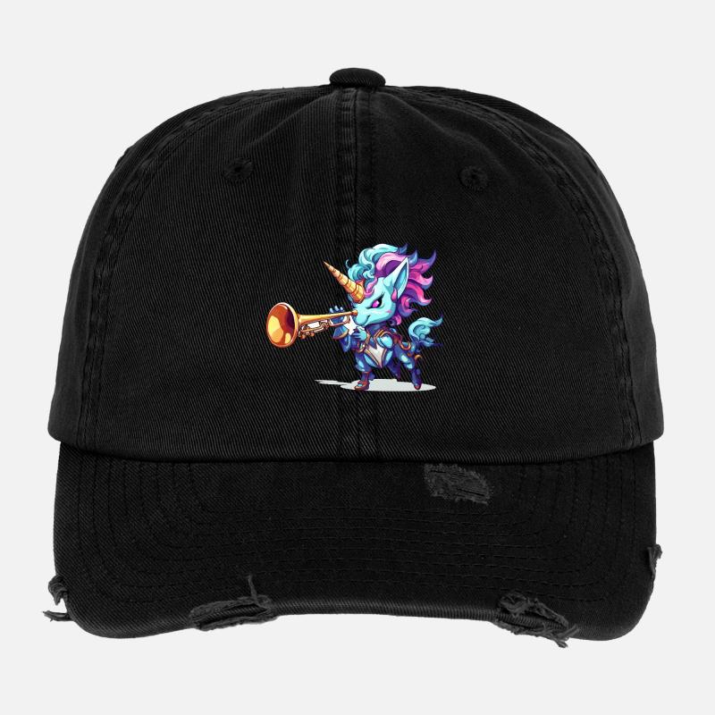 Blaues Einhorn mit Trompete Flexfit Vintage Destroyed Cap