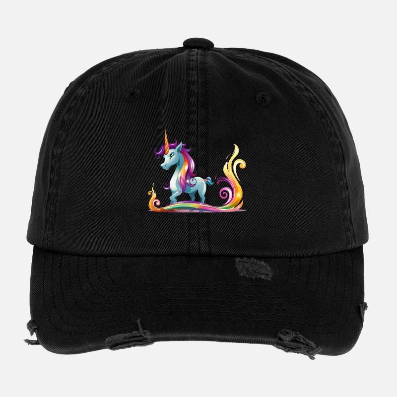 Rainbow Unicorn Color Streams Flexfit Vintage Destroyed Cap