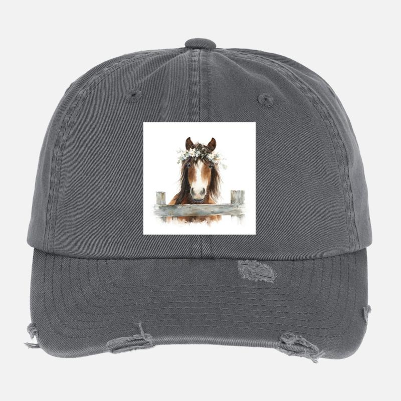 Poney couronné à fleurs Casquette vintage effet usé Flexfit