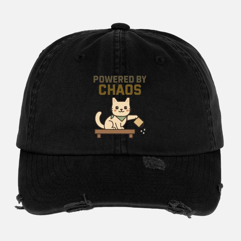Powered by Chaos - Cheeky Cat Knocks Coffee Over Flexfit Vintage Destroyed Cap